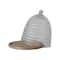 Hello Honey® 11.5" Clear & Natural Reclaimed Etched Glass Beehive Shaped Cloche with Mango Wood Base
